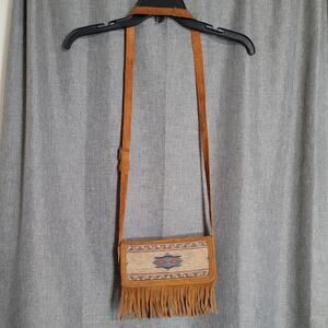 Minnetonka Suede Tan and Brown Fringe Crossbody Bag